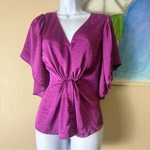 DKNY Women’s Satin evening blouse with ruffled/ flared sleeves SZ Medium
